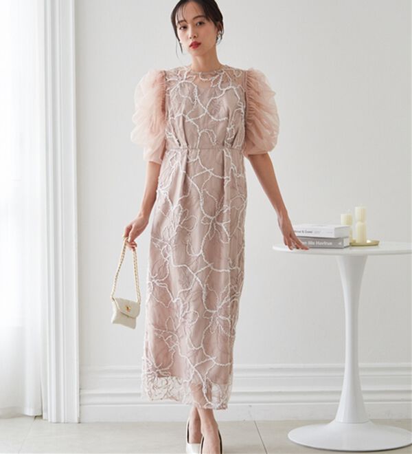 RANAN（ラナン）の「3way袖取り外し可能フェザーレースドレス（その他ワンピース）」｜ピンク系