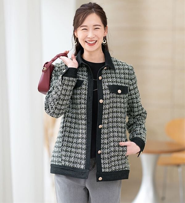 ルフラン（ルフラン）の「上品ツイード&times;デニム切替ジャケット（その他ジャケット）」｜黒系