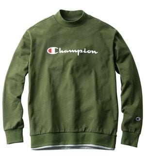 「＜チャンピオン＞衿デザイントレーナー（メンズトレーナー）」｜ダークグリーン(モック)