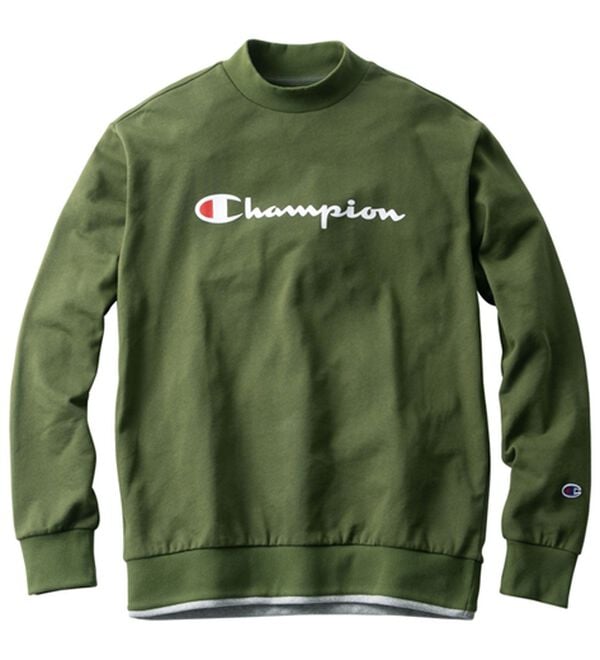 「＜チャンピオン＞衿デザイントレーナー（メンズトレーナー）」｜ダークグリーン(モック)