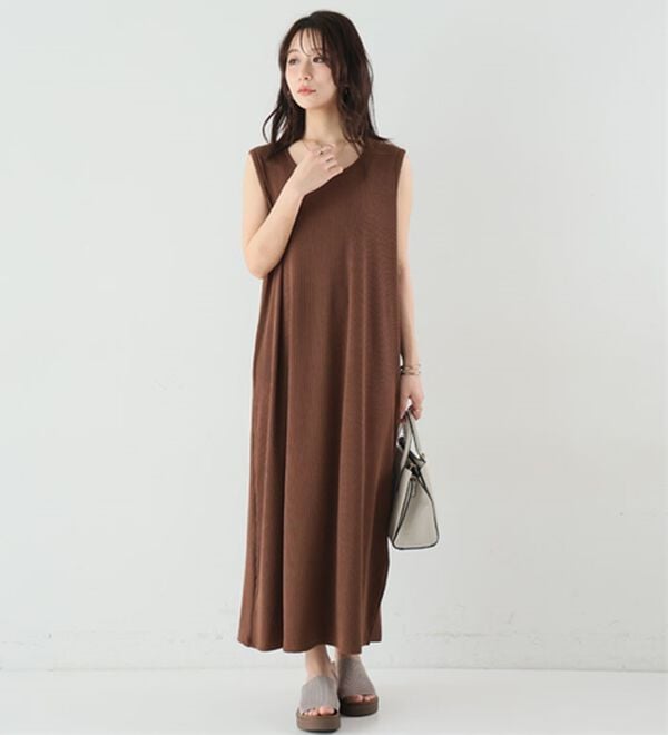 A HAPPY MARILYN（アハッピーマリリン）の「【Ｌ～８Ｌ】【選べる袖丈】さらとろリブワンピース（ロングワンピース）」｜詳細画像