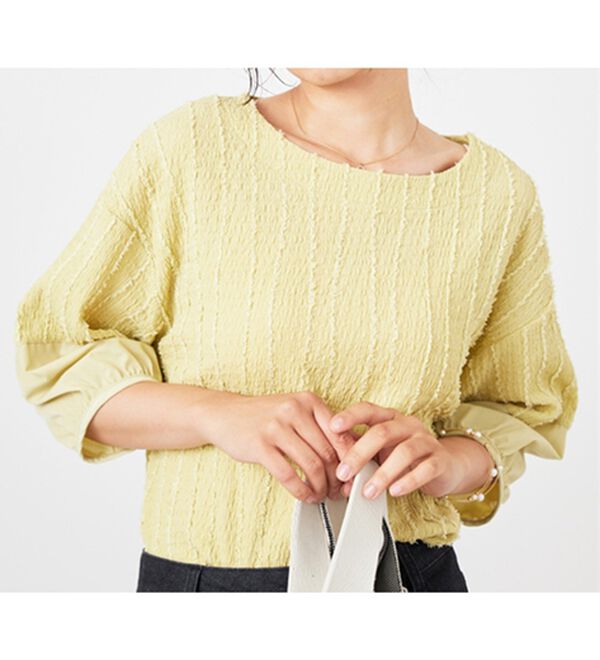 BELLUNA（ベルーナ）の「楊柳ストライプ刺しゅうブラウス（カットソー）」｜詳細画像