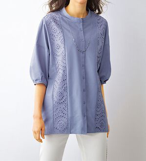 BELLUNA（ベルーナ）の「サッカー素材レース切替ドルマンチュニック（チュニック）」｜パープルグレー