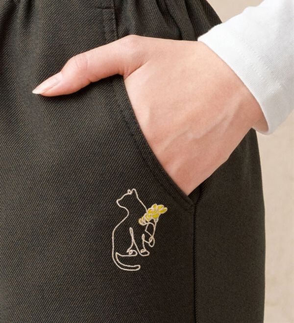 ルフラン（ルフラン）の「【３本組】日本製ねこ刺しゅう裏起毛パンツ（フルレングスパンツ）」｜詳細画像