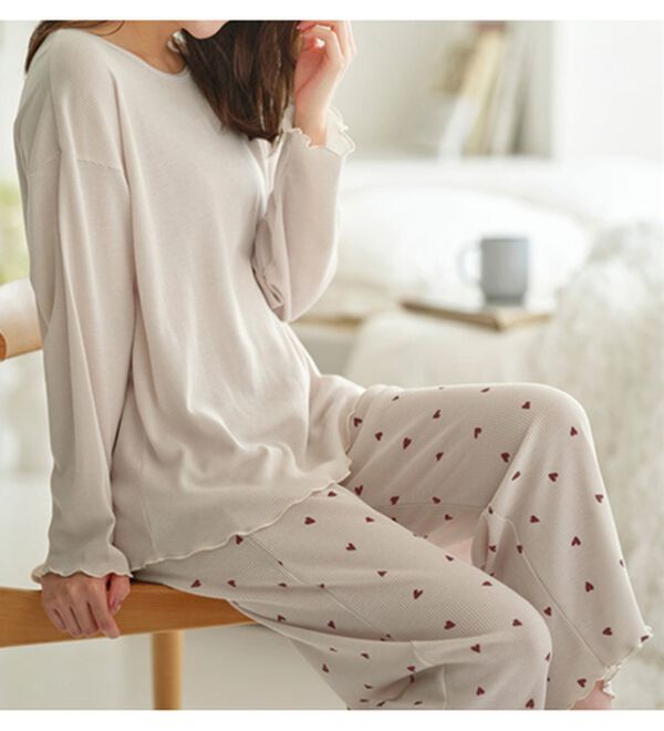 YU'NOW（ユナウ）の「【上下２点セット】ワッフルプリントルームウェア（パジャマ・ルームウェア）」｜詳細画像