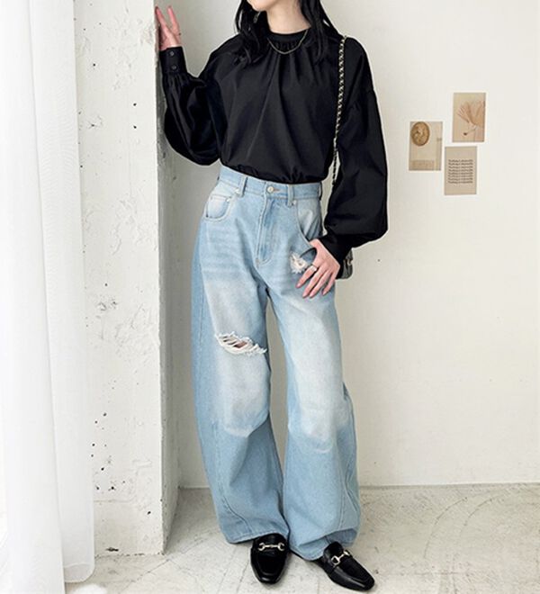 GeeRA（ジーラ）の「前後２ｗａｙバンドカラーパフスリーブブラウス（ブラウス）」｜詳細画像