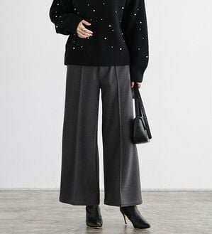 Pierrot（ピエロ）の「カット起毛ピンタックワイドパンツ（ワイドパンツ・ガウチョ）」｜杢チャコール
