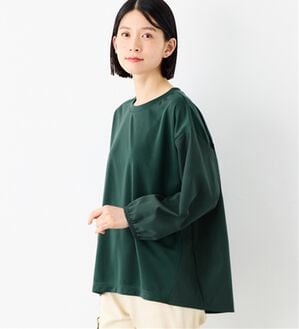 Viola e Viola（ヴィオラ エ ヴィオラ）の「なめらかポンチ異素材切替フレアートップス（カットソー）」｜ダークグリーン