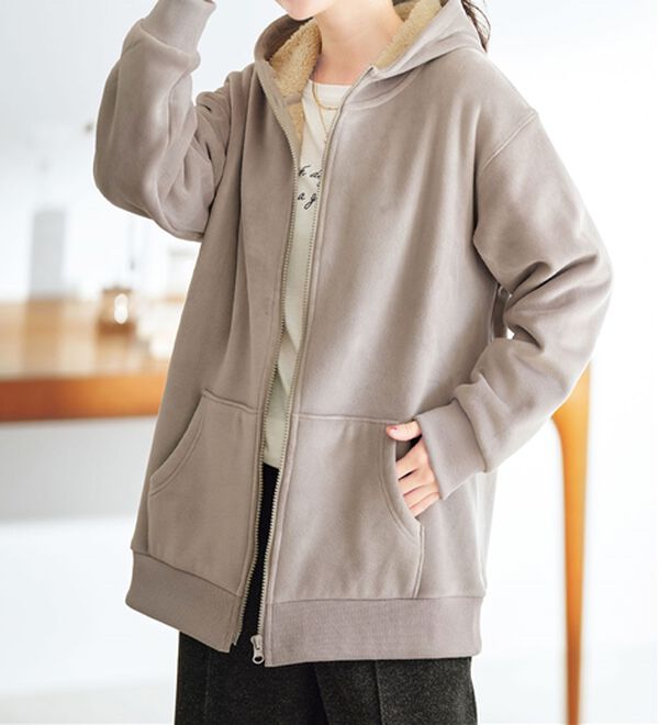 BELLUNA（ベルーナ）の「【快適Ｌａｂ．】リッチベロア素材裏ボアパーカー（パーカー）」｜グレージュ