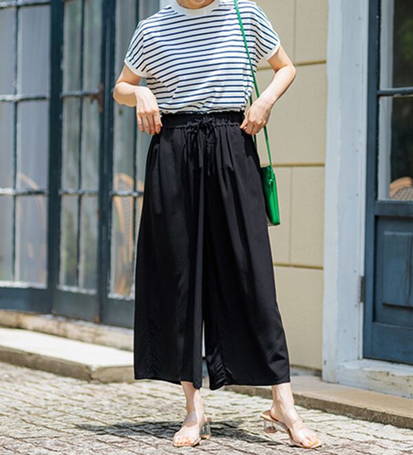 BELLUNA（ベルーナ）の「【接触冷感】レーヨン素材プリントワイドパンツ（ワイドパンツ・ガウチョ）」｜詳細画像