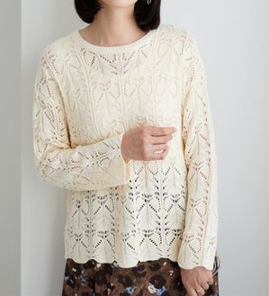 BELLUNA（ベルーナ）の「リボン柄透かし編ニットプルオーバー（ニット・セーター）」｜アイボリー