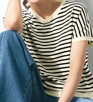 BELLUNA（ベルーナ）の「【UNDOVE】機能満載！ニットプルオーバー（ニット・セーター）」｜アイボリー系ボーダー