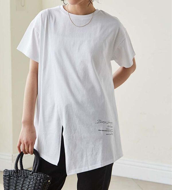 RANAN（ラナン）の「【接触冷感】ロゴプリントチュニックTシャツ（Tシャツ）」｜詳細画像