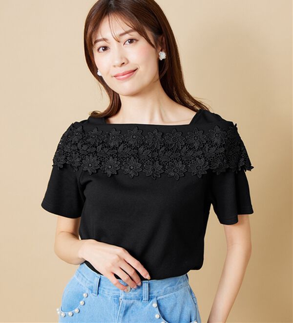 レースデザイントップス♡サイズ0 オトナ OTONA シックで大人可愛いレースデザイントップス （ブラック