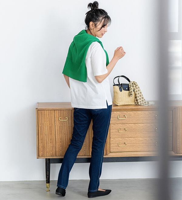 BELLUNA（ベルーナ）の「ヒンヤリ快適！接触冷感ニットデニムパンツ（フルレングスパンツ）」｜詳細画像