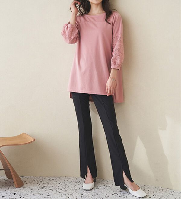 RANAN（ラナン）の「ひんやり！デニム調スリットパンツ（フルレングスパンツ）」｜詳細画像