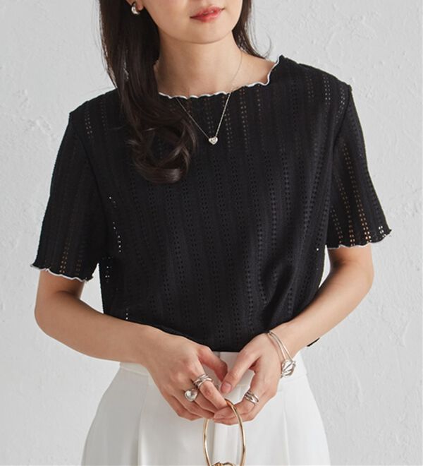 RANAN（ラナン）の「透かし柄メロー配色Ｔシャツ（カットソー）」｜詳細画像