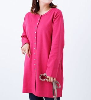 BELLUNA（ベルーナ）の「ポンチ素材ロング丈カーディガン（ニットカーディガン）」｜ピンク