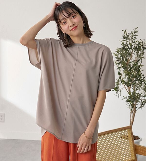 BELLUNA（ベルーナ）の「Ｔシャツ感覚なのにきちんとブラウス見え！カットジョーゼット半袖プルオーバー（カットソー）」｜詳細画像