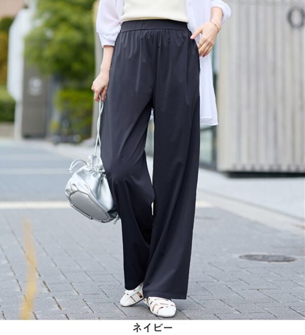 Viola e Viola（ヴィオラ エ ヴィオラ）の「【接触冷感】さらテロ楽のびストレートパンツ【選べる２丈】（フルレングスパンツ）」｜詳細画像