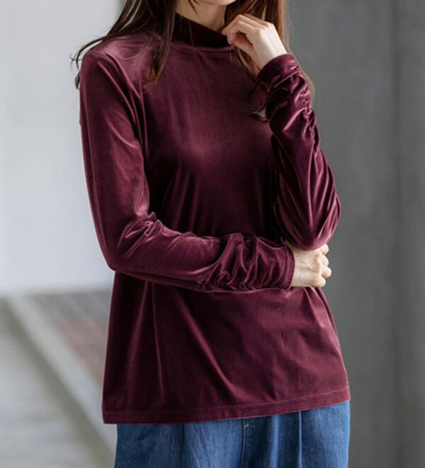 BELLUNA（ベルーナ）の「艶やかシアーベロア袖シャーリングプルオーバー（カットソー）」｜詳細画像