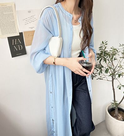 GeeRA（ジーラ）の「バンドカラーシアー楊柳シャツワンピ（シャツワンピース）」