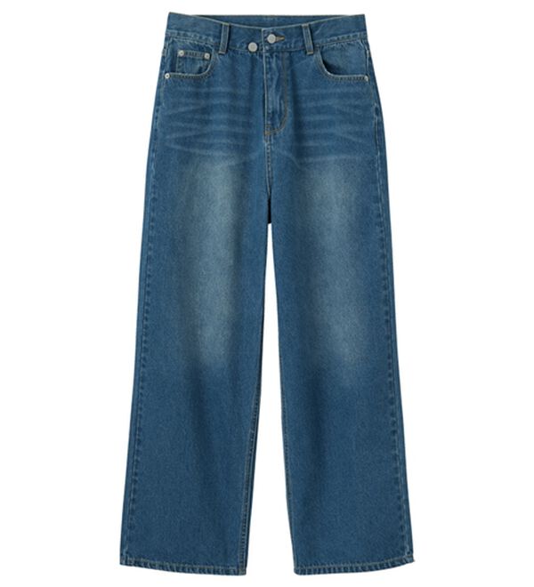 美脚見え！2ボタンウエストワイドデニムパンツ - ベルーナ【公式】