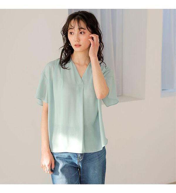 GeeRA（ジーラ）の「サラサラ涼しい！着やせも叶うフレアー袖ブラウス（ブラウス）」｜詳細画像