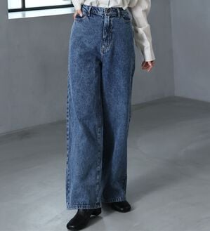 A HAPPY MARILYN（アハッピーマリリン）の「【Ｍ～７Ｌ】＜新色追加＞美脚＆美尻が叶う！優勝ワイドパンツ（ワイドパンツ・ガウチョ）」｜デニム／ネイビーケミカル