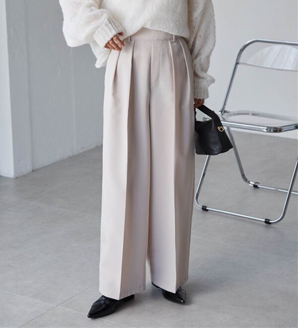 RANAN（ラナン）の「【選べる股下】きれい見え２タックワイドスラックス（ワイドパンツ・ガウチョ）」｜詳細画像