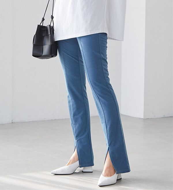 RANAN（ラナン）の「ひんやり！デニム調スリットパンツ（フルレングスパンツ）」｜詳細画像