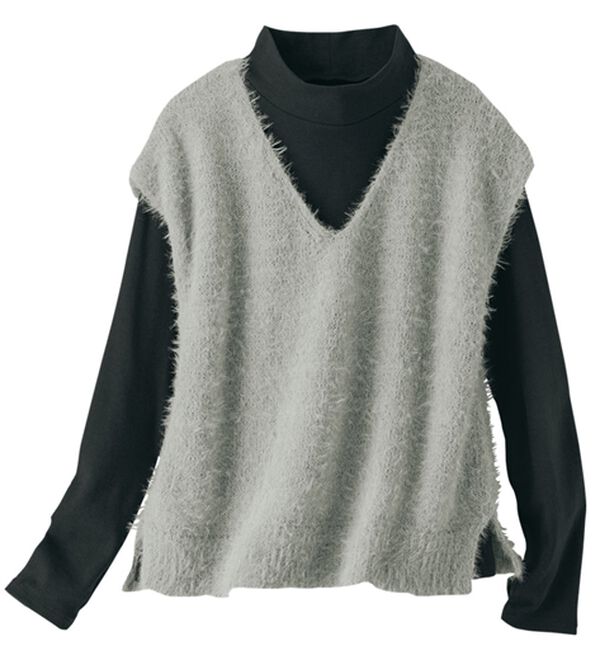 BELLUNA（ベルーナ）の「【リブプルオーバー付】シャギーニットベスト（ベスト）」｜詳細画像