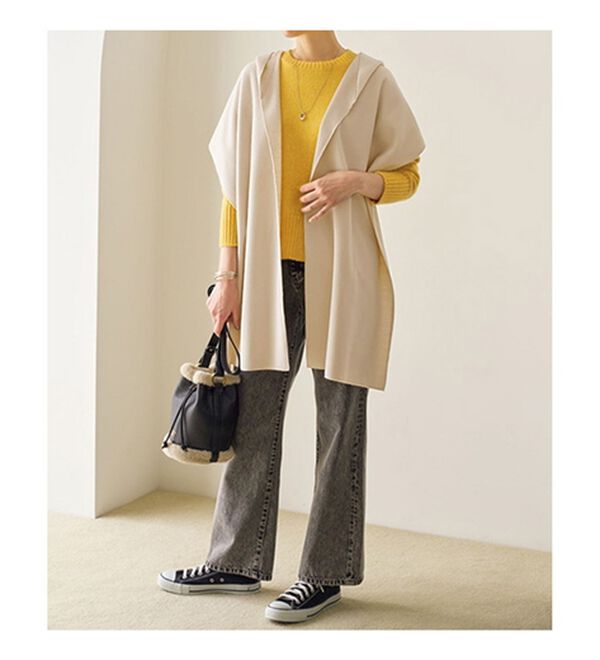 VINNO（ヴィノ）の「フーディストール付スタンドカラーコート（ハーフコート）」｜詳細画像