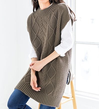 VINNO（ヴィノ）の「大人のケーブル柄ベストチュニック（ベスト）」