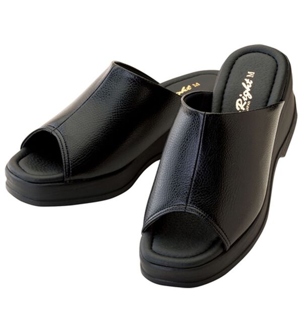 「美脚厚底オープントゥサンダル（サンダル・ミュール）」｜ブラック