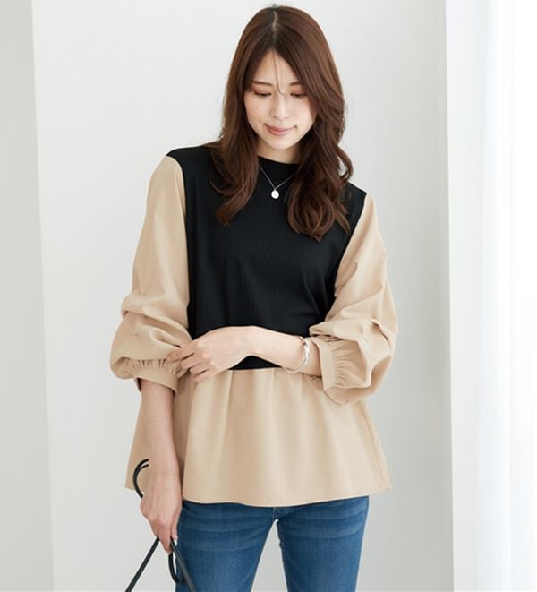 BELLUNA（ベルーナ）の「異素材切替袖タックデザインチュニック（チュニック）」｜詳細画像