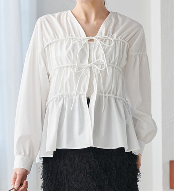RANAN（ラナン）の「フロントリボンギャザーシャツ（シャツ）」｜詳細画像