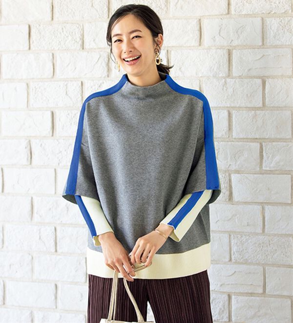 ルフラン（ルフラン）の「すっきり見えのライン配色ニット（ニット・セーター）」｜グレー系