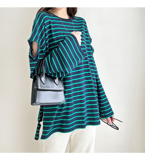 GeeRA（ジーラ）の「袖スリットボーダーカットソー（カットソー）」｜詳細画像