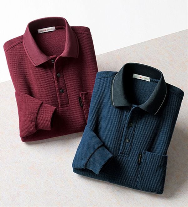 「日本製　鹿の子フリースの暖かポロシャツ（メンズポロシャツ）」｜詳細画像