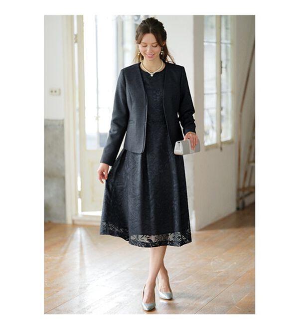 BELLUNA（ベルーナ）の「花柄オパール素材ワンピースアンサンブル（ワンピースセットスーツ）」｜詳細画像