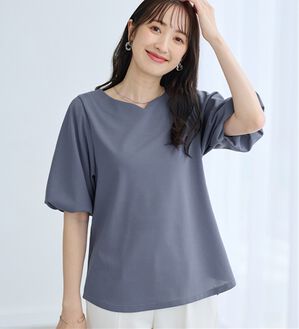 alotta（アロッタ）の「＜６つの機能付＞パフ袖ハートネックブラウスＴシャツ（ブラウス）」｜スモーキーブルー