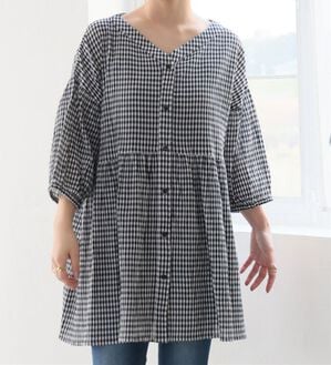 A HAPPY MARILYN（アハッピーマリリン）の「【Ｌ～６Ｌ】【風通るプレミアム】綿・楊柳、七分袖ウエストギャザーブラウス。（ブラウス）」｜ギンガム