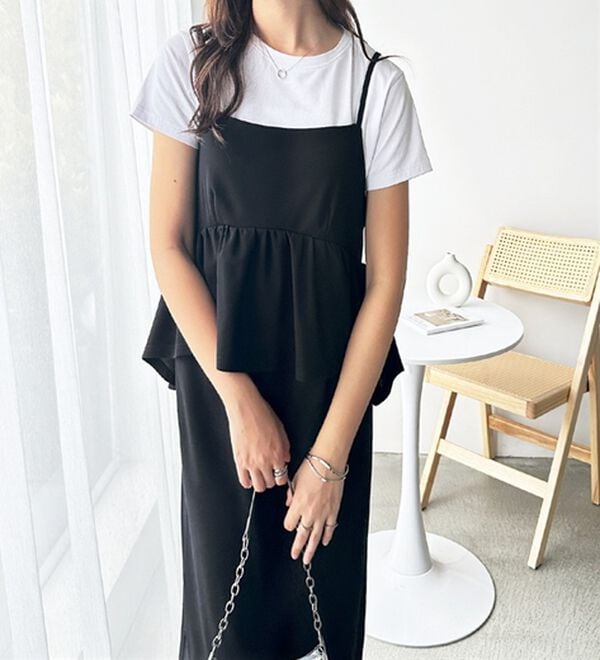 GeeRA（ジーラ）の「楽ちん！ペプラムキャミワンピース（カットソーワンピース）」｜詳細画像