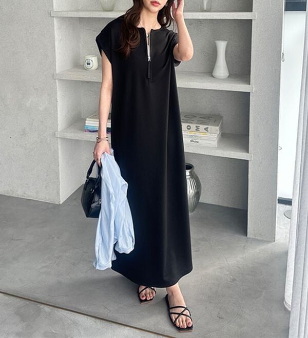 GeeRA（ジーラ）の「前後２ＷＡＹハーフジップＩラインワンピース（カットソーワンピース）」｜詳細画像