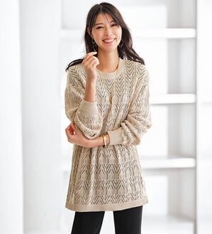 BELLUNA（ベルーナ）の「幾何柄透かし編ニットチュニック（チュニック）」｜アイボリー