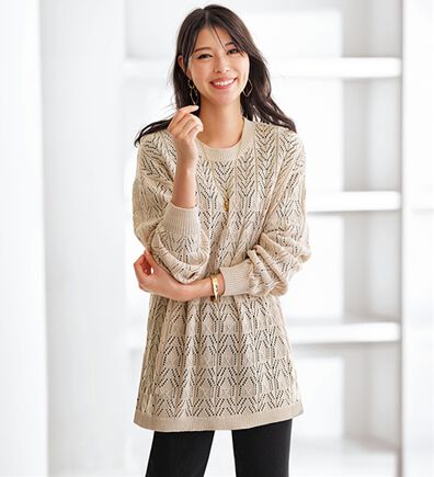 BELLUNA（ベルーナ）の「幾何柄透かし編ニットチュニック（チュニック）」