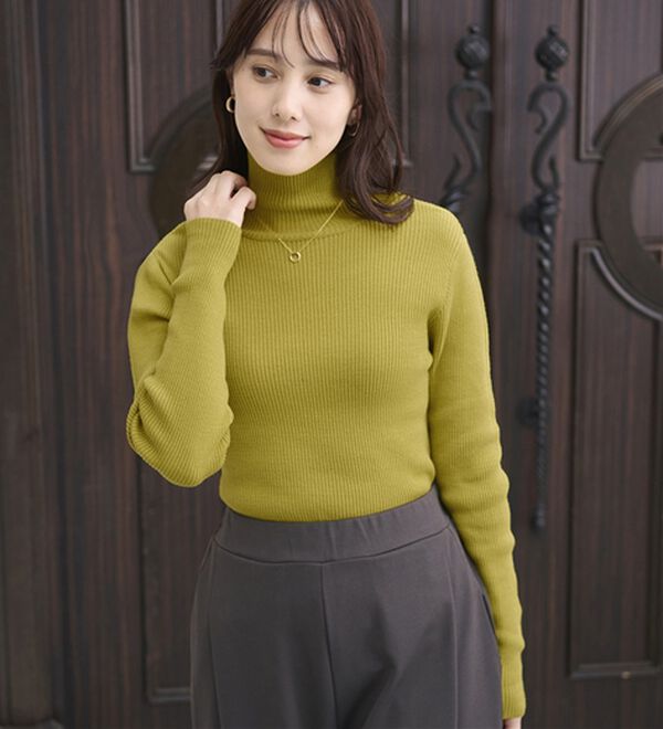 BELLUNA（ベルーナ）の「ハピネスコットン１００％&times;吸湿発熱リブタートルニット＜＆ｃｏｃｏｃｈｉ＞（ニット・セーター）」｜詳細画像