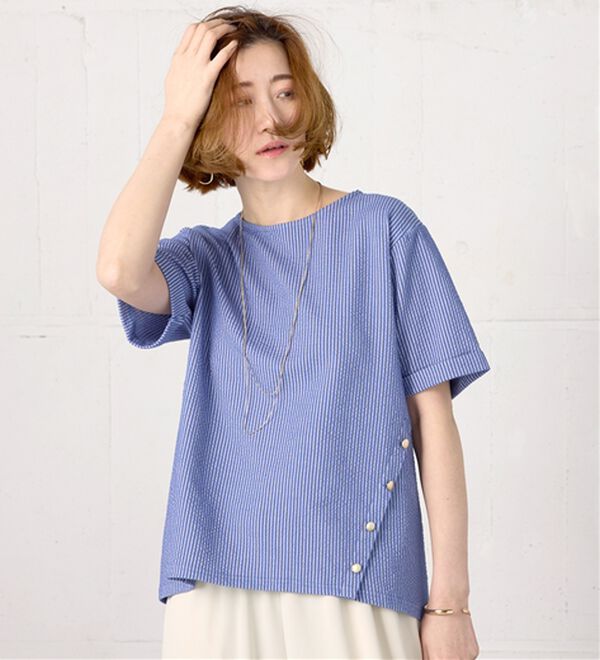 BELLUNA（ベルーナ）の「サッカー素材裾ボタンプルオーバー（カットソー）」｜詳細画像