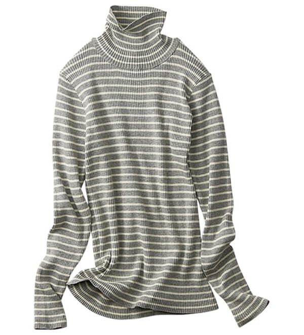 BELLUNA（ベルーナ）の「＜＆ｃｏｃｏｃｈｉ＞ハピネスコットン100％&times;吸湿発熱リブタートルニット（ニット・セーター）」｜詳細画像